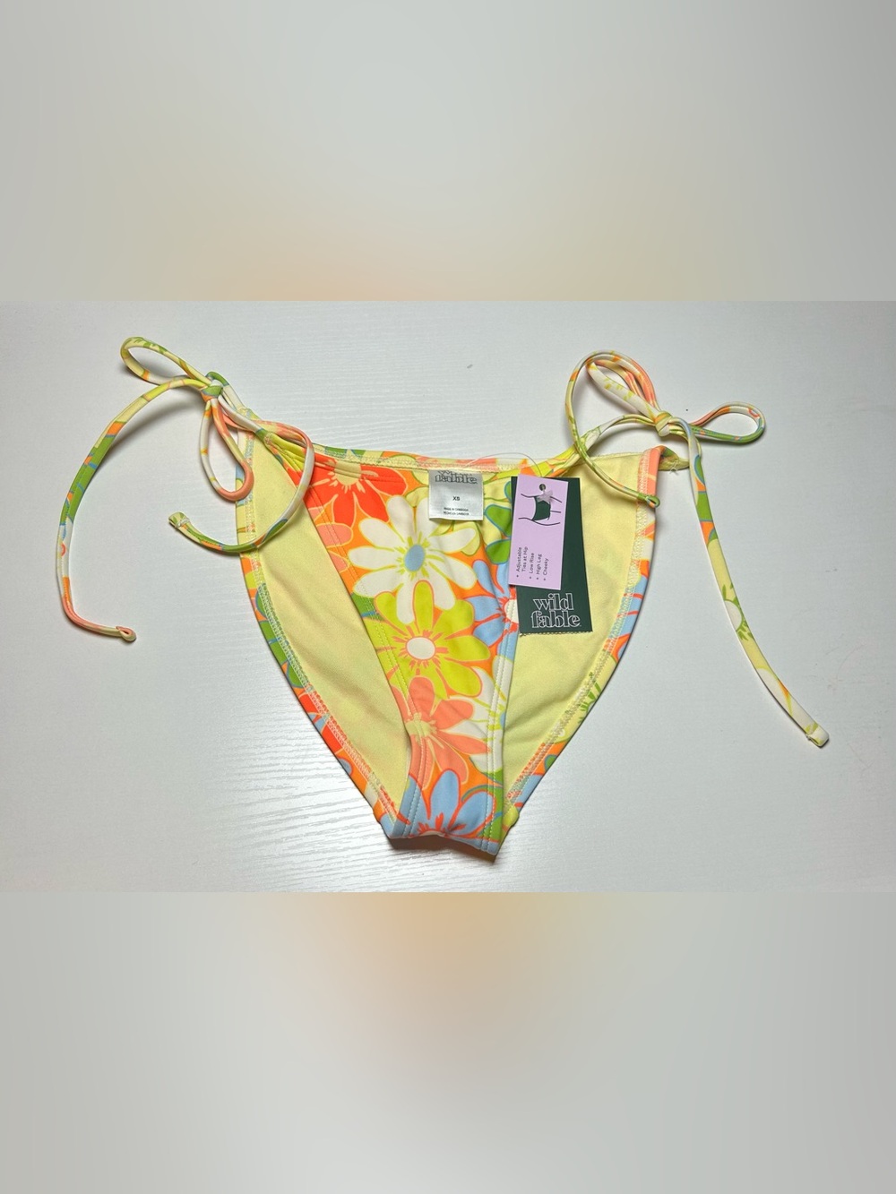 Women's Floral Print Low-Rise High Leg Cheeky Side-Tie Bikini Bottom Wild Fable